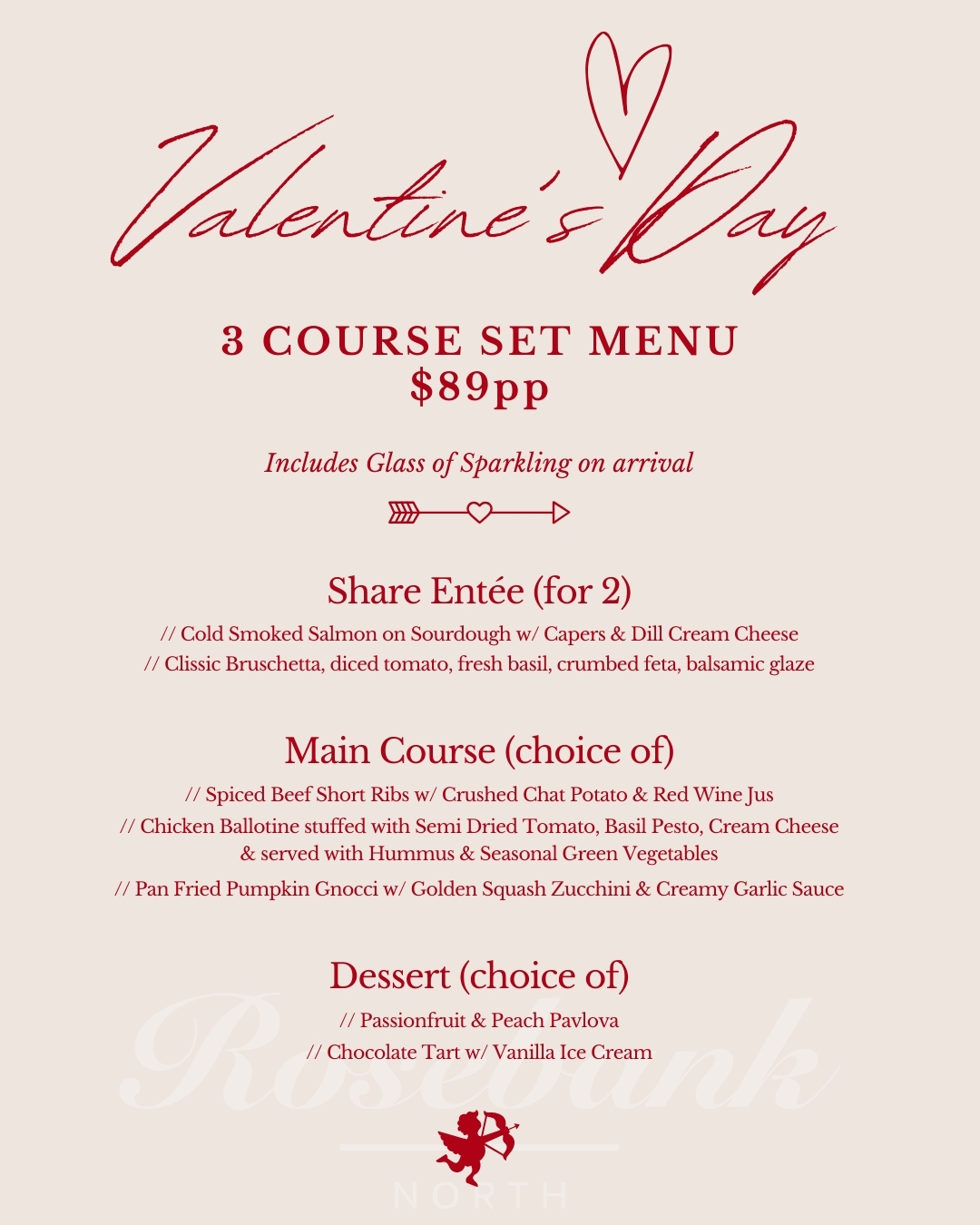 Rosebank North Valentines Menu 2026